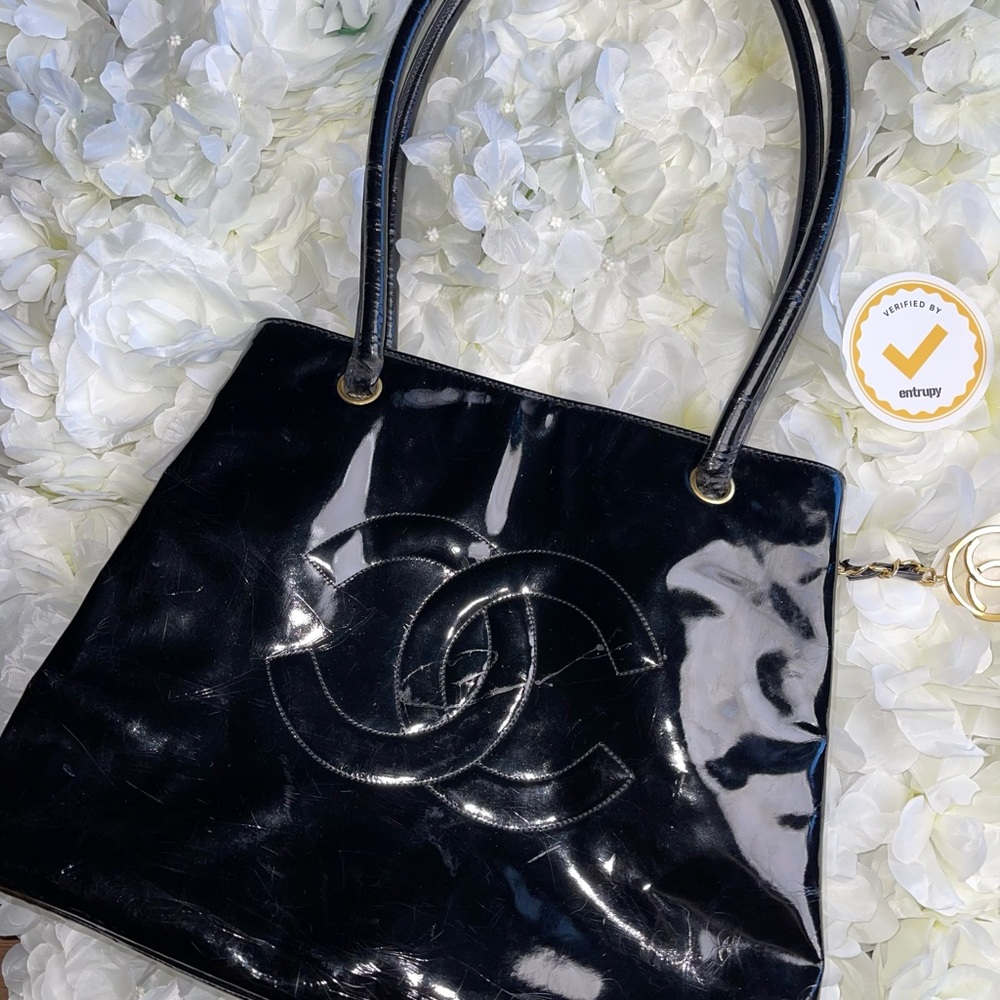 CHANEL Black Patent Leather Tote